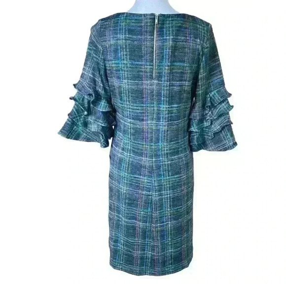 Gabby Skye Shift Dress Navy Size 6 Violet Plaid Ruffle Sleeves Cozy Fall Career - Picture 5 of 16